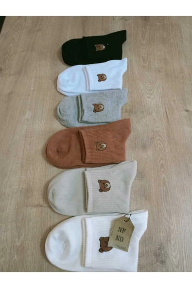 PAMUKLU KOKULU  AYICIK ÇORAP YUMUŞAK  DESENLİ DİKİŞSİZ AYICIK DESENLİ SİYAH ARA KONÇ ÇORAP - Resim 3