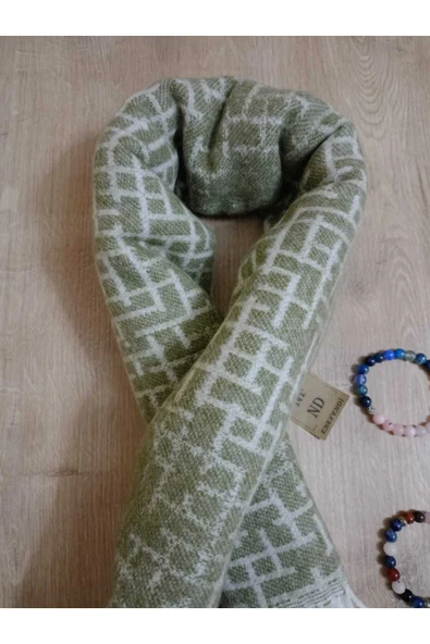 Omuz Şalı - Atkı Yumuşak, Pofidik Yeşil Beyaz Kışlık , Sıcak  45 X 185 ürün görseli 1