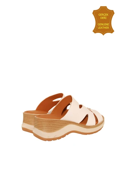 Venüs 2409904Y Hakiki Deri Kadın Anatomik Terlik BEYAZ Ç - Resim 7