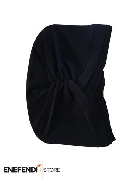 Üç Bantlı Bone Dış Bone Hijab Tesettür Siyah Hazır Sandy Kumaş - Resim 2
