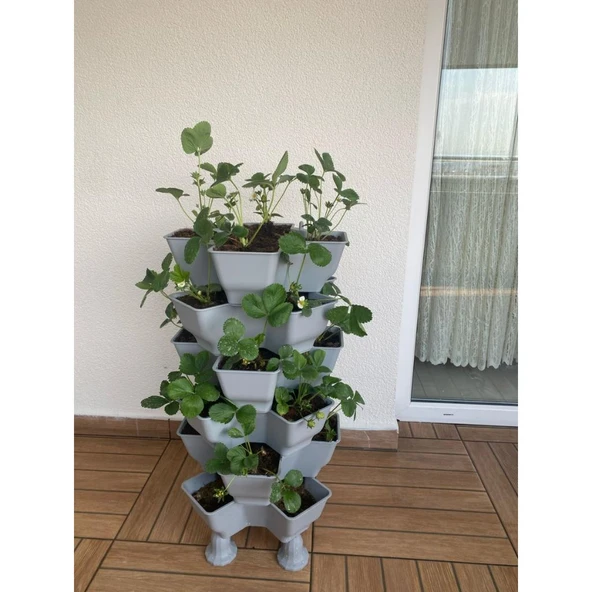 Yonca Bahçe Kulesi - Gri Katlı Saksı - Resim 3