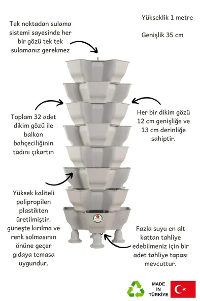 Yonca Bahçe Kulesi - Gri Katlı Saksı - Resim 8