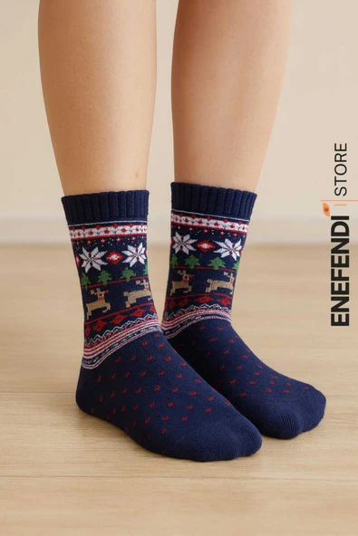 2 Çift Kadın Termal Kalın Lacivert Kırmızı Çorap–Yumuşak Kışlık Bot Çorabı-Yılbaşı-Hediye 36-40 - Resim 6