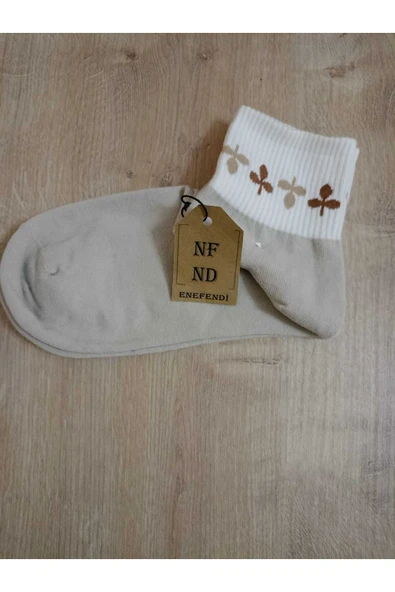 PAMUKLU KOKULU  ÇORABI YUMUŞAK YAPRAK DESENLİ ÇORAP SÜTLÜ KAHVE KREM ürün görseli