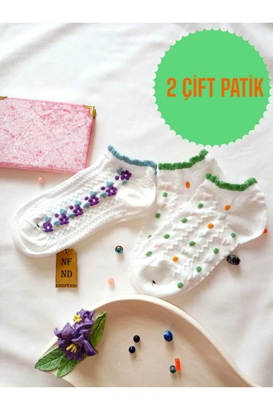 2 ÇİFT BURUN DİKİŞSİZ YUMUŞAK PAMUKLUÇORAP KISA KONÇ DESENLİ KADIN PATİK 36-40 ürün görseli 1