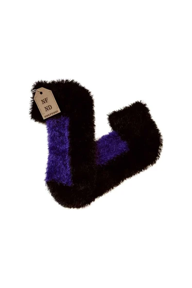 Tüylü Kışlık Termal Çorap Dikişsiz Peluş Patik Şık Rahat Siyah Mor Ev-parti Çorabı ürün görseli 1