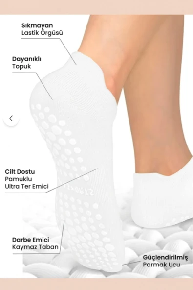 Kaydırmaz Tabanlı Unisex Pembe Yoga, Pilates Ve Tavaf Çorabı | Konforlu Spor Patik Çorap 36-40 - Resim 8