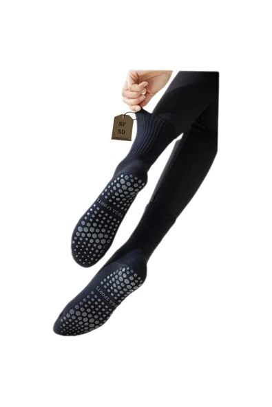 YOGA ÇORABI ALTI TIRTIKLI KADIN KAYMAZ TABAN PAMUKLU SİYAH SOKET PİLATES TENİS ÇORAP ALTI HAVLULU ürün görseli 1