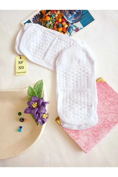 Kaydırmaz Tabanlı Unisex Pembe Yoga, Pilates Ve Tavaf Çorabı | Konforlu Spor Patik Çorap 36-40 - Resim 9