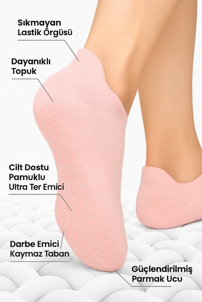 Kaydırmaz Tabanlı Unisex Pembe Yoga, Pilates Ve Tavaf Çorabı | Konforlu Spor Patik Çorap 36-40 ürün görseli 1