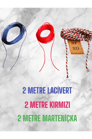 BİLEKLİK KOLYE İPİ, MAKROME , PARAŞÜT İPİ, RENKLİ KIRMIZI LACİVERT VE MARTENİÇKA İPİ ürün görseli