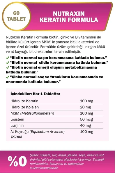 Nutraxin Keratin Formula 60 Tablet 3 Adet - Resim 5