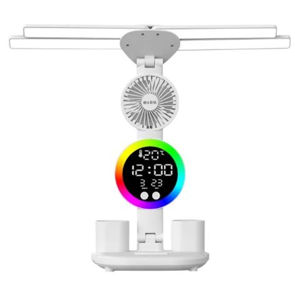 S-link SL-M9070 Glow Beyaz Dokunmatik Led Lamba Saat, Fan,Derece Kalemlikli Masa Lambası ürün görseli 1
