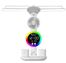 S-link SL-M9070 Glow Beyaz Dokunmatik Led Lamba Saat, Fan,Derece Kalemlikli Masa Lambası - Resim 2