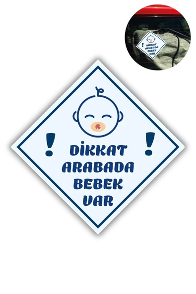 "DİKKAT ARABADA ERKEK BEBEK VAR - EMZİKLİ" Uyarı Stickerı | Araba Camı İçin 10x10 cm Etiket - Resim 2