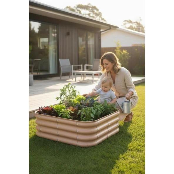 Modüler Yükseltilmiş Bahçe Yatağı Yükseltilmiş Sebze Yatağı No:3 (85X85) Bej - Resim 2