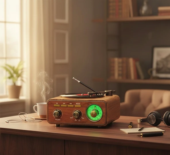 Meier  M-1317BT Özel Tasarım Ahşap Görünümlü Retro Vintage Nostaljik Radyo & Bluetootlu Mini Fm Radyo - Resim 3