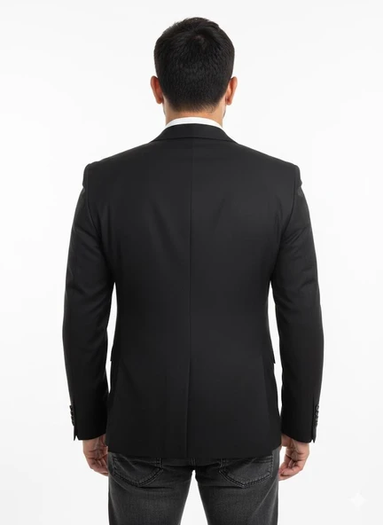 Erkek Siyah Taş Detaylı Saten Yaka Blazer Ceket – Özel Tasarım Şık Damatlık & Gece Kombini - Resim 8