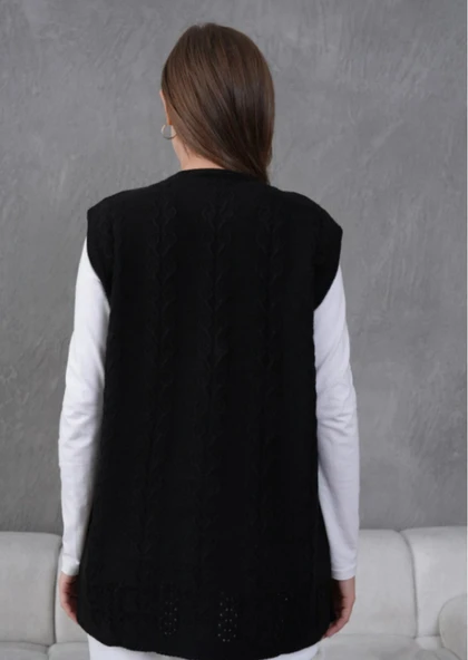 Kadın Triko Ajurlu Cep Detaylı Yün Yelek - Resim 9