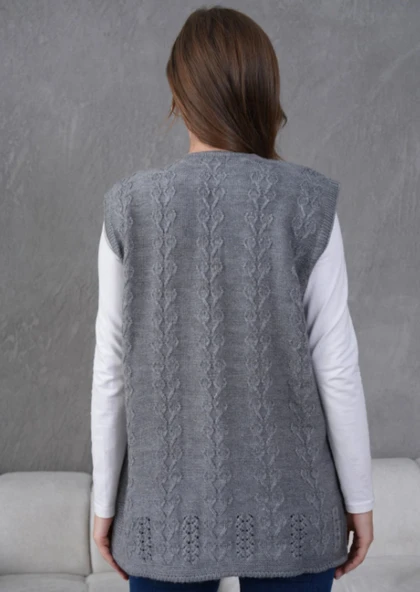 Kadın Triko Ajurlu Cep Detaylı Yün Yelek - Resim 5