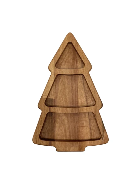 Yılbaşı Sunum Tabağı Noel Çam Ağacı Doğal Ahşap Çerez Tabağı(KAYIN / GÜRGEN) Ahşap Rengi AHŞAP - 2 ADET - Resim 4