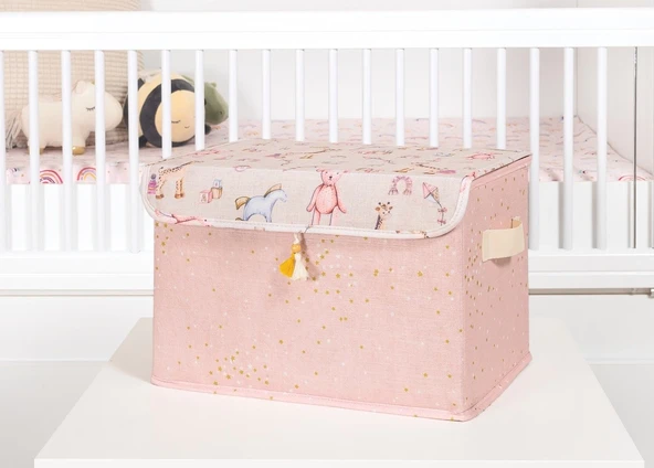 Baby Püsküllü Kapaklı Kutu Düzenleyici Çok Amaçlı Organizer Kutu Maxi Boy (pembe) 04232 - Resim 2