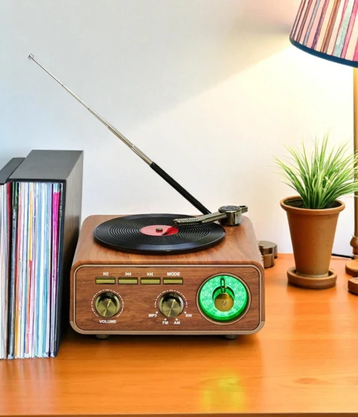 Meier  M-1317BT Özel Tasarım Ahşap Görünümlü Retro Vintage Nostaljik Radyo & Bluetootlu Mini Fm Radyo ürün görseli 1