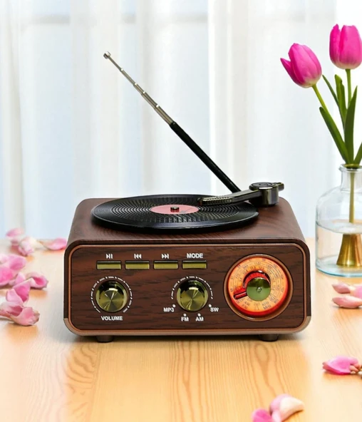 Ultratekno M-1317BT Özel Tasarım Ahşap Görünümlü Retro Vintage Nostaljik Radyo & Bluetootlu Mini Fm Radyo ürün görseli 1