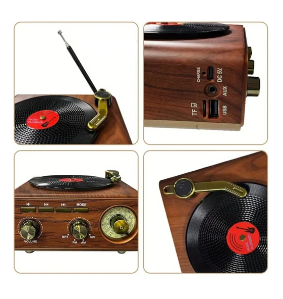 Meier  M-1317BT Özel Tasarım Ahşap Görünümlü Retro Vintage Nostaljik Radyo & Bluetootlu Mini Fm Radyo - Resim 7