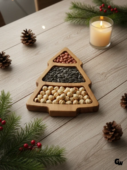 Yılbaşı Sunum Tabağı Noel Çam Ağacı Doğal Ahşap Çerez Tabağı(KAYIN / GÜRGEN) Ahşap Rengi AHŞAP - 2 ADET ürün görseli 1