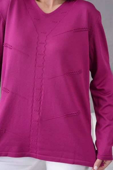 Kadın Anne Esnek Yumuşak Dokulu V Yaka İnce Triko Kazak - Resim 5