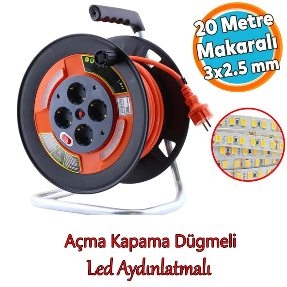 Plastik Makaralı Seyyar CCA Kablo 4 Prizli Monofaze Uzatma Kablosu 3x2.5 mm TTR Kablo 20 Metre ürün görseli 1