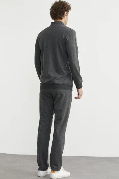 Fermuarlı Dik Yaka Eşofman Takım - Antrasit - Resim 6