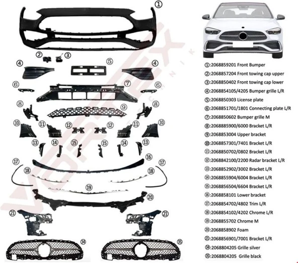 Mercedes On Tampon Set Amg Panjur Harıc W206 21> - Vortex V2205990 ürün görseli 1