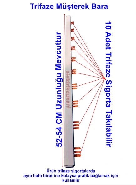 MUTLUSAN İğne Tip Trifaze Müşterek Otomat Barası 10 Modül 52Cm - Resim 2