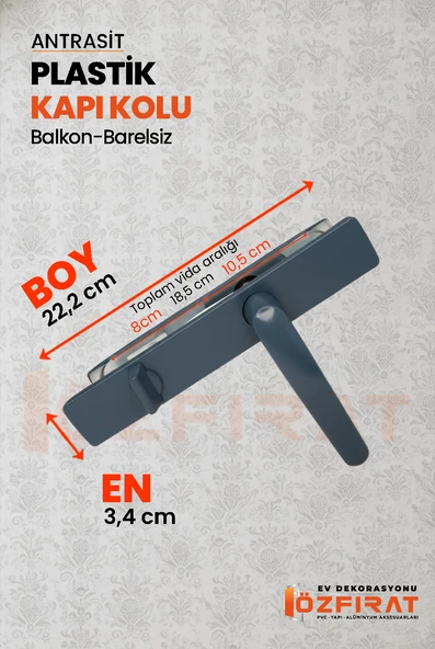 PVC Pimapen Plastik Balkon Kapı Kolu – Barelsiz – Antrasit – (1 Takım) - Resim 2