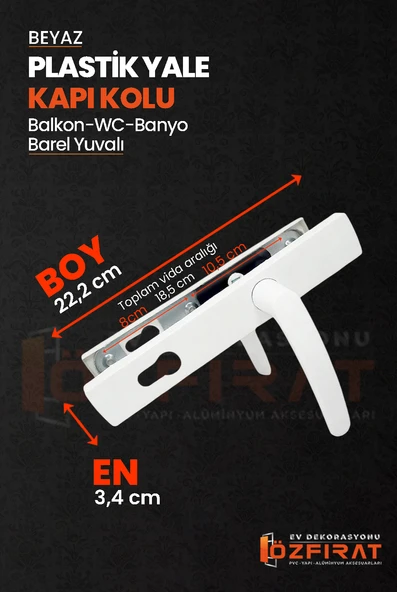 PVC Pimapen Plastik Yale Kapı Kolu – Balkon, Tuvalet (WC), Banyo İçin – Beyaz – (1 Takım) - Resim 2