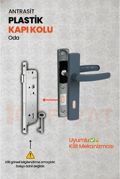 PVC Pimapen Plastik Oda Kapı Kolu – Antrasit – (1 Takım) - Resim 3