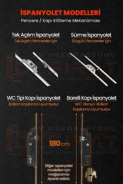 160cm Tek Açılım İspanyolet – PVC Pimapen Kapı Pencere Kilidi – (4 Adet) - Resim 5