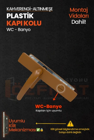 PVC Pimapen Plastik Banyo, Tuvalet, WC Kapı Kolu – Altınmeşe/Kahverengi –  (3 Takım) - Resim 3