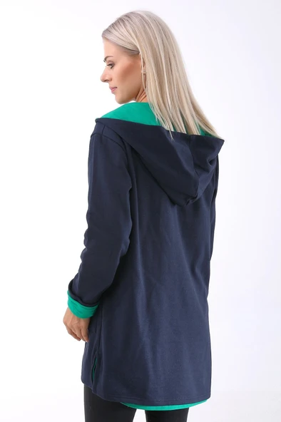 Günlük Renkli Kapüşonlu Spor Kadın Ceket - Resim 5