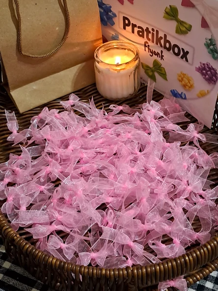 Pratikbox Mini Fiyonk / Tül 1cm'lik / Hediyelik / Süsleme / PEMBE Renk / 50 Adet / ürün görseli 1