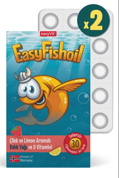 EasyFishoil Çocuk Çilek ve Limon Aromalı 30 Çiğneme Tableti 2 Adet ürün görseli