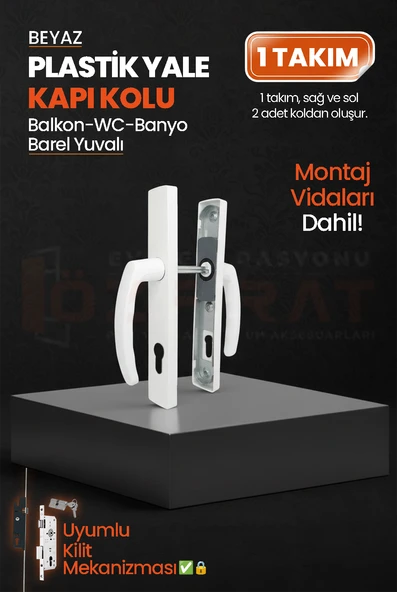PVC Pimapen Plastik Yale Kapı Kolu – Balkon, Tuvalet (WC), Banyo İçin – Beyaz – (1 Takım) ürün görseli 1