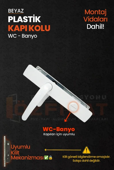 PVC Pimapen Plastik Banyo, Tuvalet, WC Kapı Kolu – Beyaz –  (3 Takım) - Resim 3