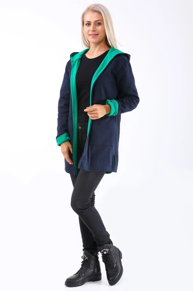 Günlük Renkli Kapüşonlu Spor Kadın Ceket - Resim 4