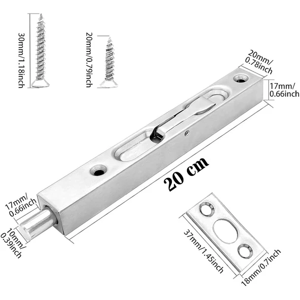 Paslanmaz Çelik 20 cm Gömme Kapı Sürgüsü Gizli Sessiz Çalışan Dayanıklı Kapı Kilitleme Mekanizması - Resim 3
