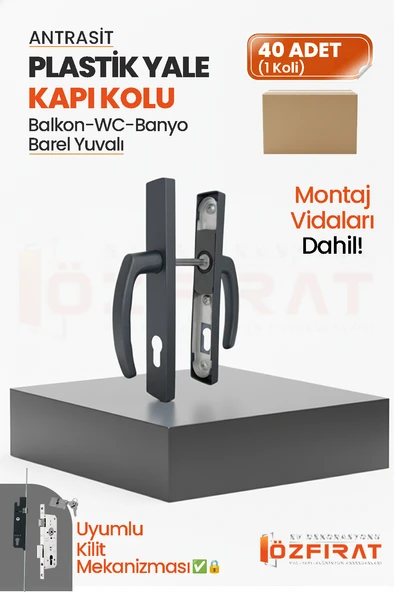 PVC Pimapen Plastik Yale Kapı Kolu – Balkon, Tuvalet (WC), Banyo – Antrasit – (40 Takım / 1 Koli) ürün görseli 1