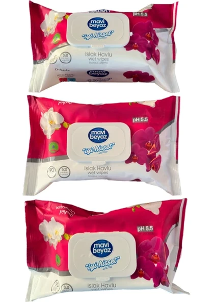 Mavi Beyaz Islak Havlu 90'lı Orkide Kokulu 3 Adet ürün görseli 1