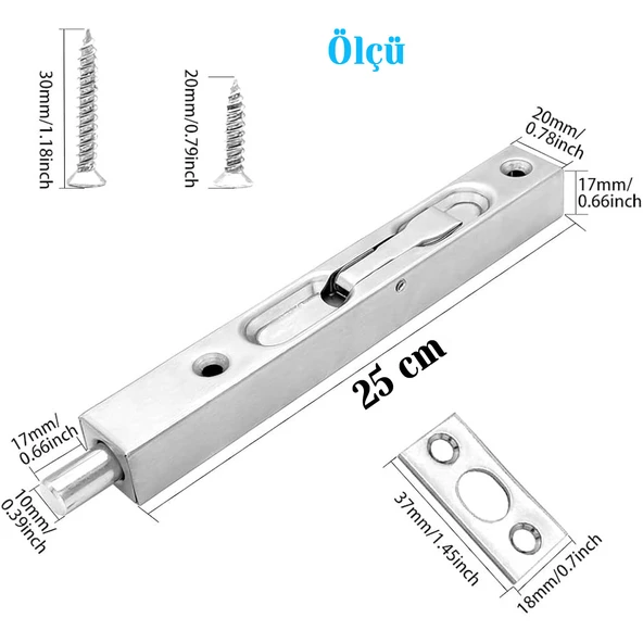 Paslanmaz Çelik 25 cm Gömme Kapı Sürgüsü Gizli Sessiz Çalışan Dayanıklı Profesyonel Kilit Mekanizma - Resim 3